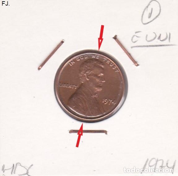 Monedas con errores: Moneda 1 Cent 1974 E Unidos. Error, Descentrada. Mbc. - Foto 1