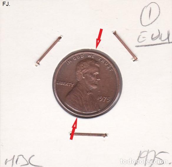 Monedas con errores: Moneda 1 Cent 1975 E Unidos. Error, Descentrada. Mbc. - Foto 1