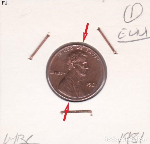 Monedas con errores: Moneda 1 Cent 1981 E Unidos. Error, Descentrada. Mbc. - Foto 1