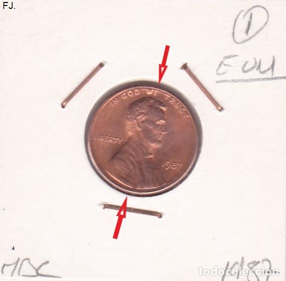 Monedas con errores: Moneda 1 Cent 1987 E Unidos. Error, Descentrada. Mbc. - Foto 1