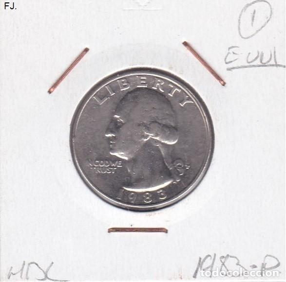 Monedas con errores: Moneda 1/4 de D&oacute;lar 1983-P E Unidos. Error, Cu&ntilde;o Empastado. Rev Mbc. - Foto 1