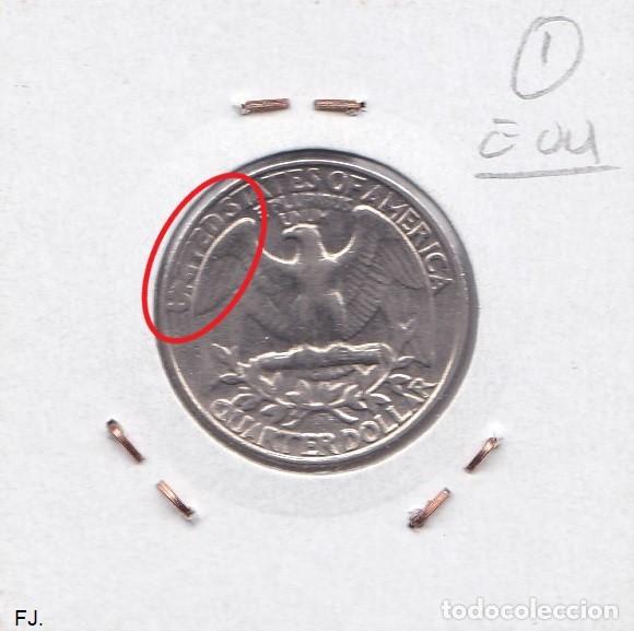 Monedas con errores: Moneda 1/4 de D&oacute;lar 1983-P E Unidos. Error, Cu&ntilde;o Empastado. Rev Mbc. - Foto 2