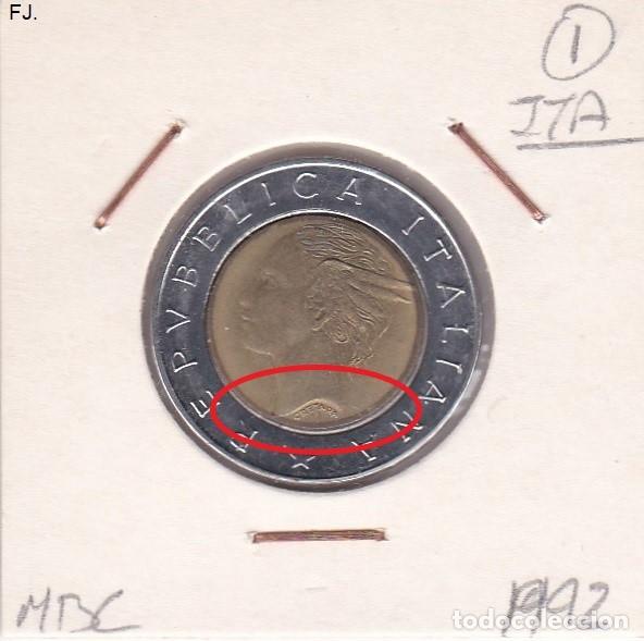 Monedas con errores: Moneda 500 Liras 1992 Italia. Error, Circulo Interior Marcado. Anv y Rev Mbc. - Foto 1