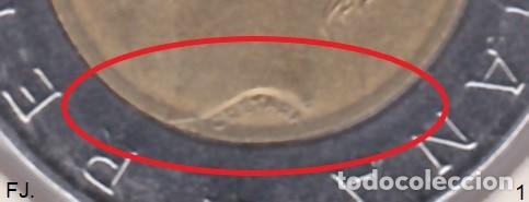 Monedas con errores: Moneda 500 Liras 1995 Italia. Error, Circulo Interior Marcado. Anv y Rev. - Foto 2