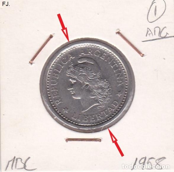 Monedas con errores: Moneda 1 Peso 1958 Argentina. Error, Descentrada Mbc. - Foto 1