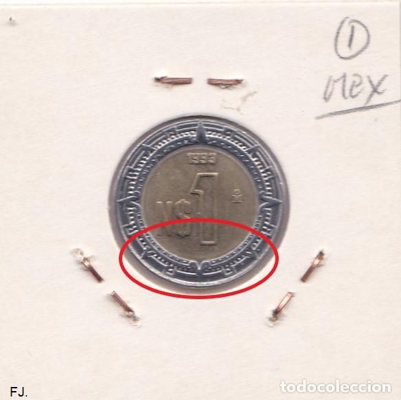 Monedas con errores: Moneda 1 Peso 1993 M&eacute;xico. Error, Doble Listel, Anv y Rev Mbc. - Foto 3