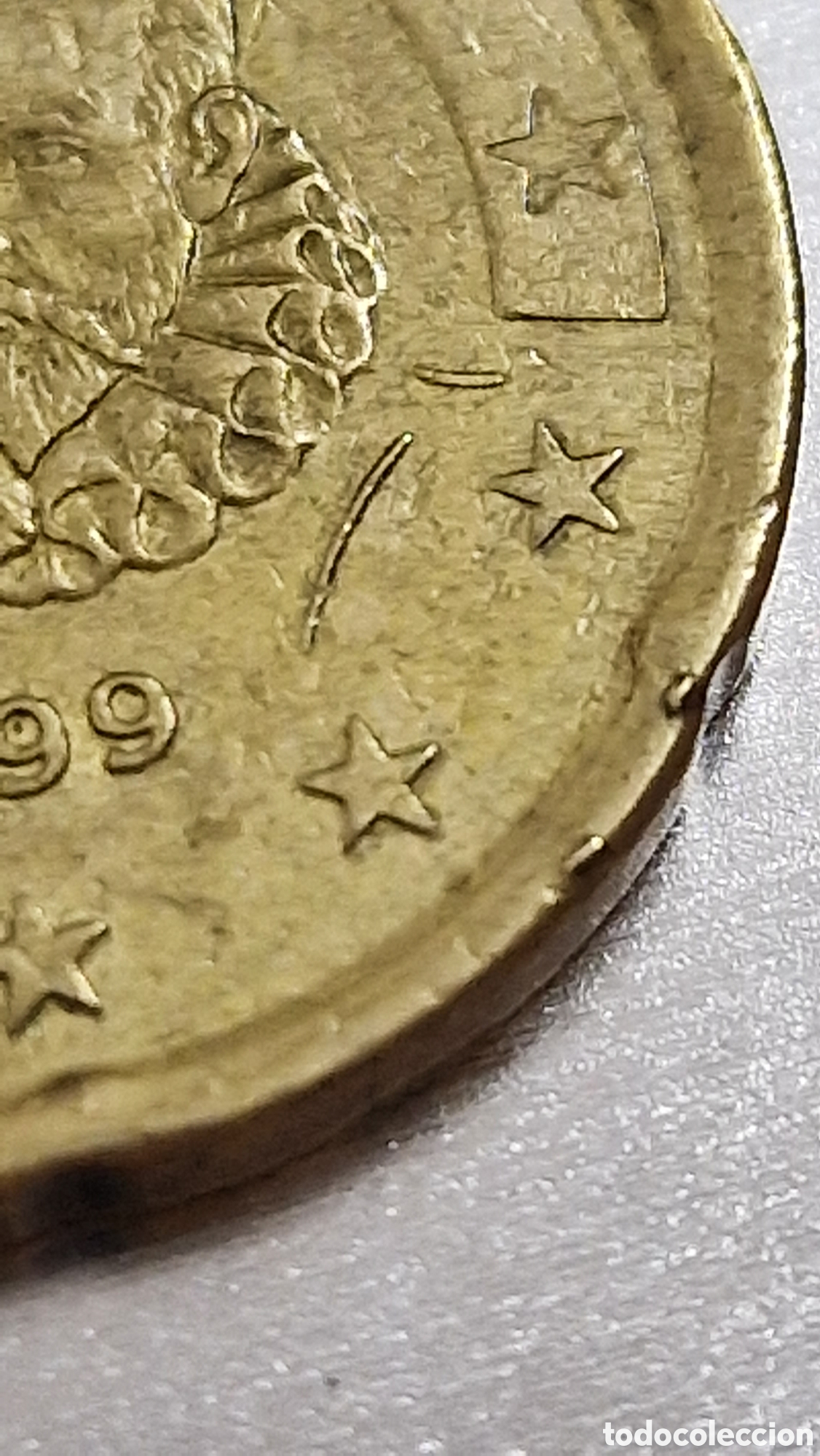 Monedas con errores: moneda 20 c&eacute;ntimos 1999 Cervantes exceso metal - Foto 1
