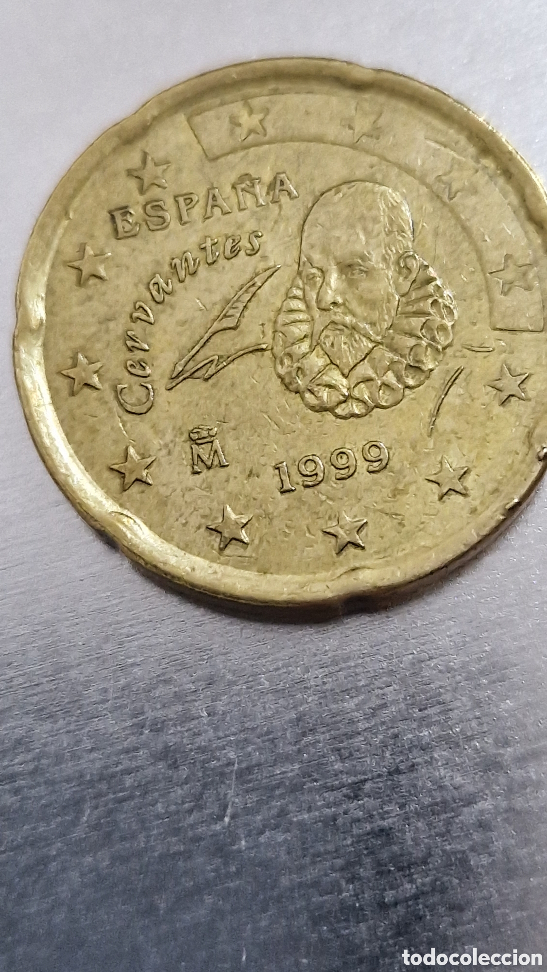 Monedas con errores: moneda 20 c&eacute;ntimos 1999 Cervantes exceso metal - Foto 2