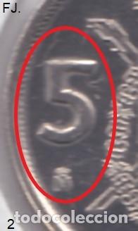 Monedas con errores: Moneda 5 Ptas 1989 J Carlos. Error, Remarcada 5, M y Ptas. Rev S/C. - Foto 3