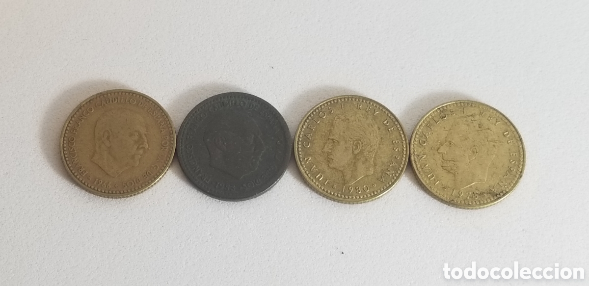 Monedas con errores: 4 pesetas a&ntilde;os 53-66-75-80 - Foto 1