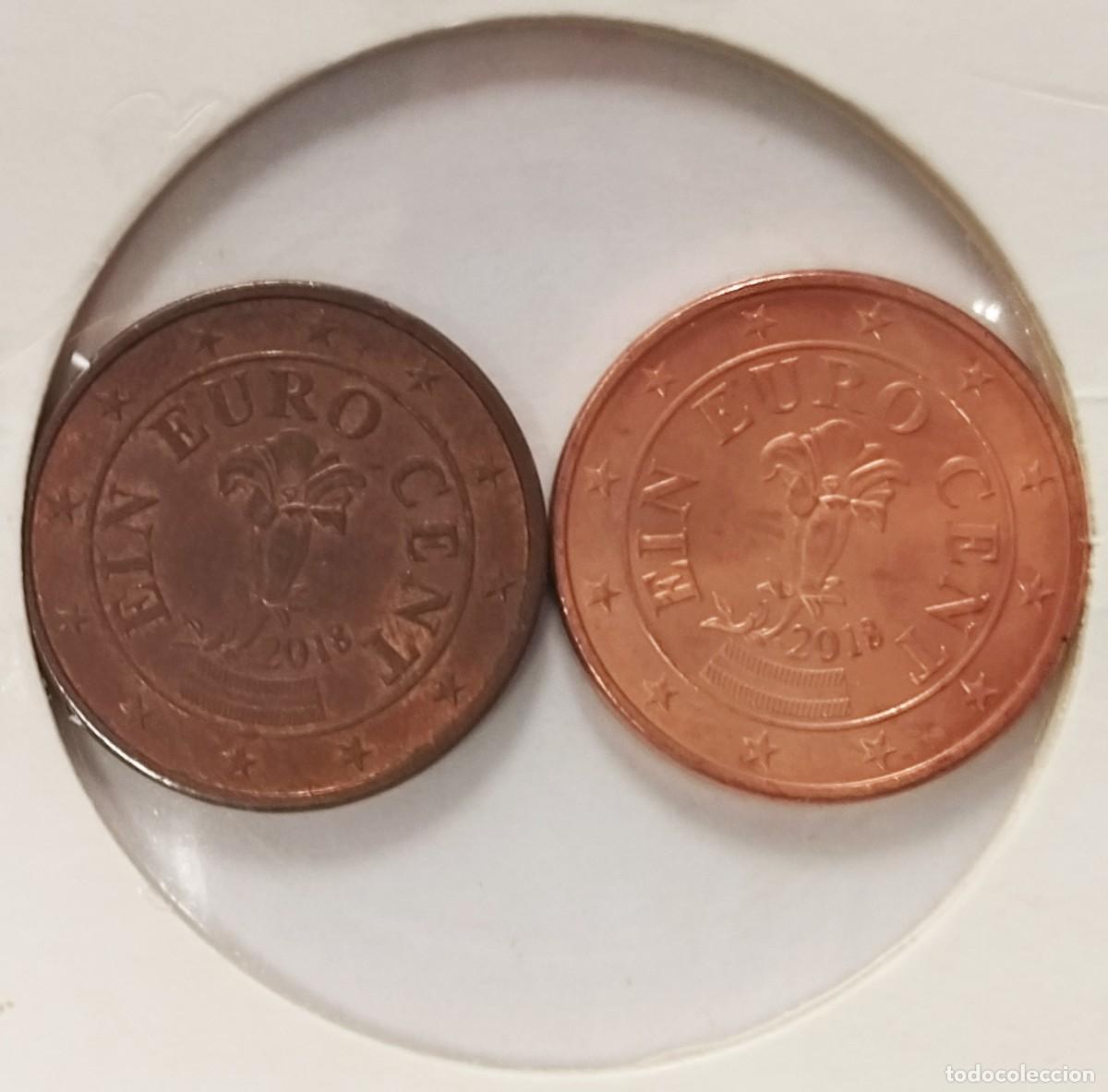 Monedas con errores: 2 x 1 CENT AUSTRIA 2018 VARIANTE REVERSO - RARAS - Foto 2