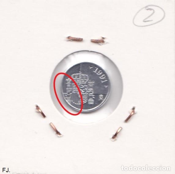 Monedas con errores: Moneda 1 Pta 1991 J Carlos. Error, Desplazada. Rev Ebc. - Foto 2