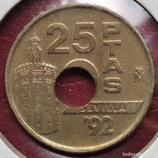 Monedas con errores: ERROR - 25 PESETAS 1992 - AGUJERO DESPLAZADO - TALADRO - TORRE DEL ORO