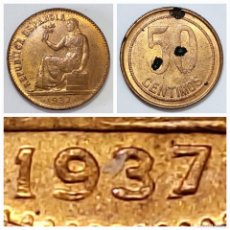 Monedas con errores: ⚜️ AV851. VARIANTE + ERROR. 50 CÉNTIMOS 1937, ORLA DE PUNTOS CUADRADOS Y 7 REMARCADO