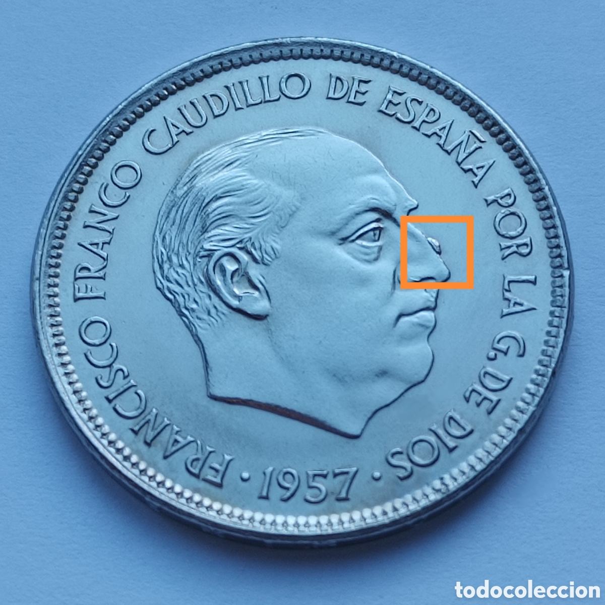 Monedas con errores: MONEDA 25 PESETAS 1957 ☆ 75 ERROR EXCESO DE METAL - Foto 2