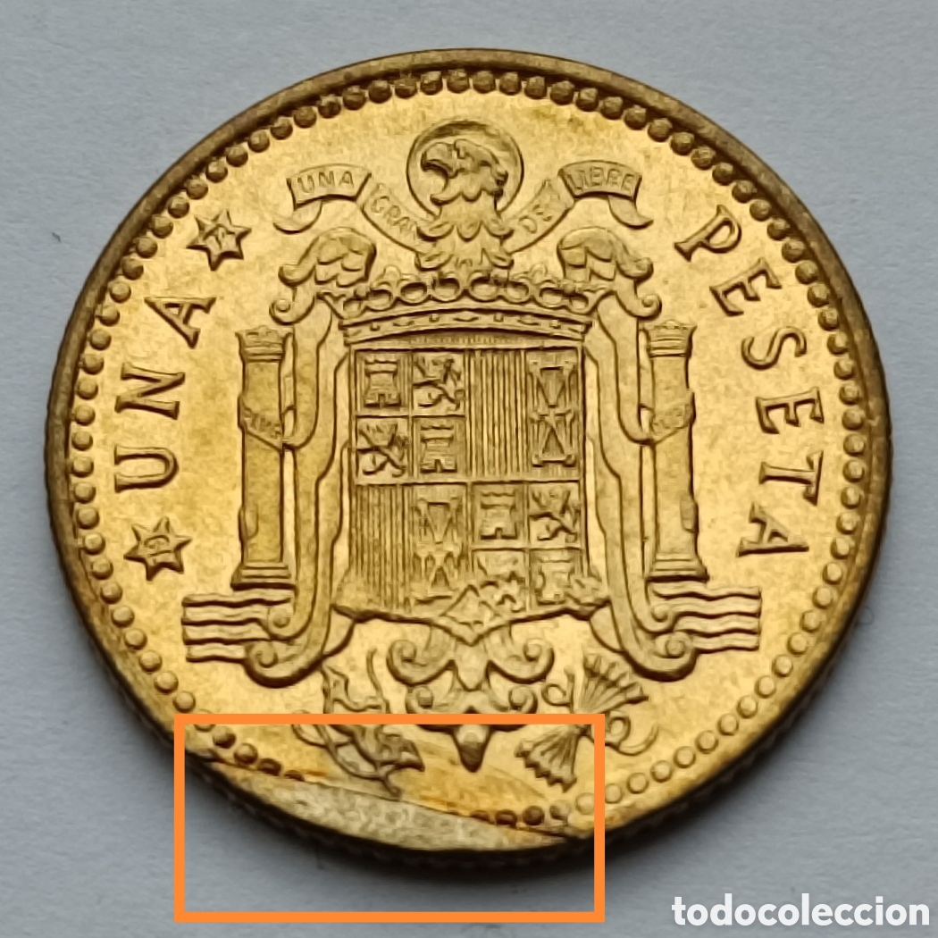Monedas con errores: MONEDA 1 PESETA 1966 ☆ 72 ERROR HOJA SALTADA - Foto 2