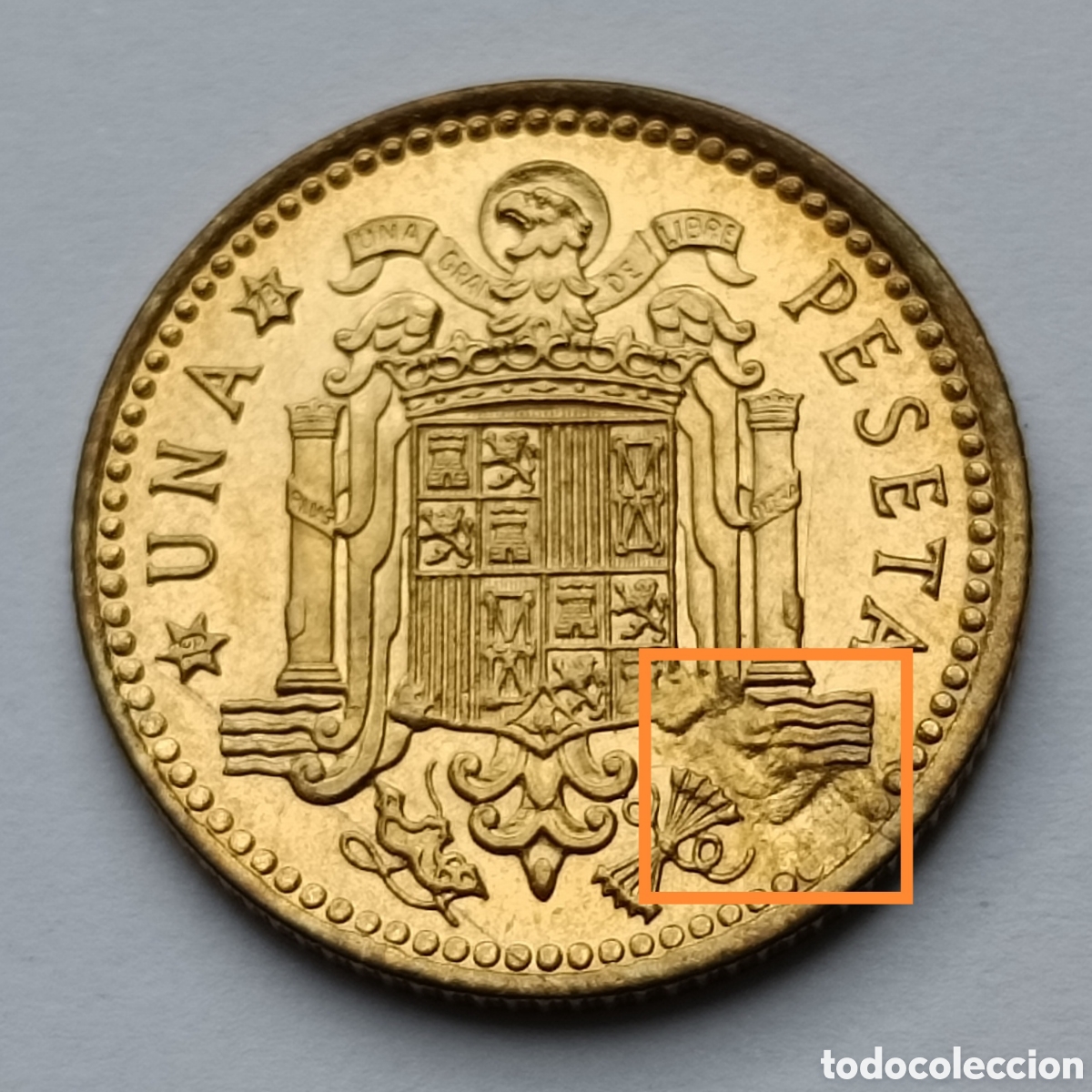Monedas con errores: MONEDA 1 PESETA 1966 ☆ 73 ERROR HOJA SALTADA - Foto 2