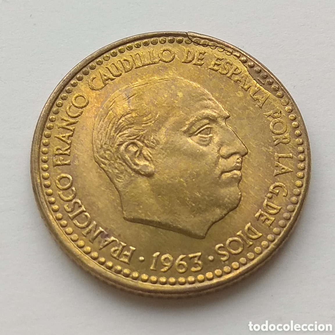 Monedas con errores: MONEDA 1 PESETA 1963 ☆ 64 ERROR ROTURA DE COSPEL - Foto 1