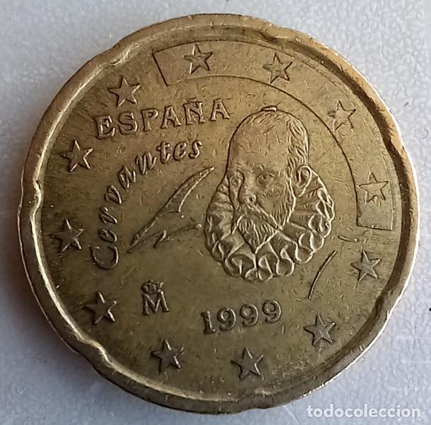 Monedas con errores: 20 CENTIMOS ESPA&Ntilde;A 1999 CERVANTES, CON EXCESO DE METAL EN CABEZA, MONEDA CON ERROR, 2&ordf; - Foto 1