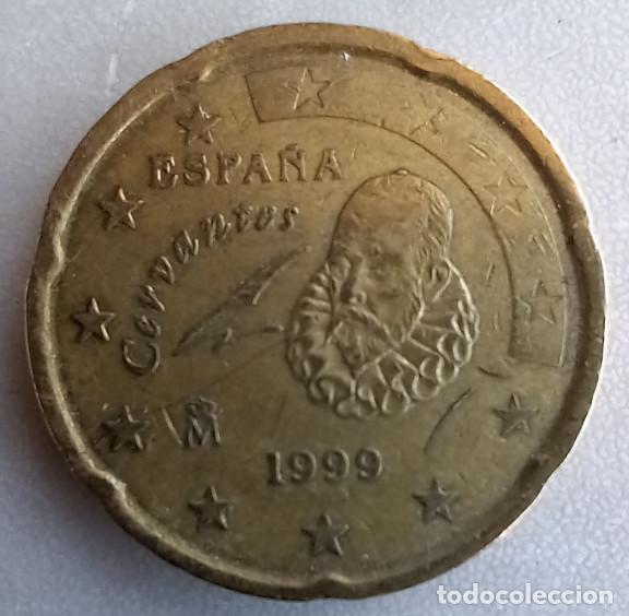 Monedas con errores: 20 CENTIMOS ESPA&Ntilde;A 1999 CERVANTES, CON EXCESO DE METAL EN CABEZA, MONEDA CON ERROR, 4&ordf; - Foto 1