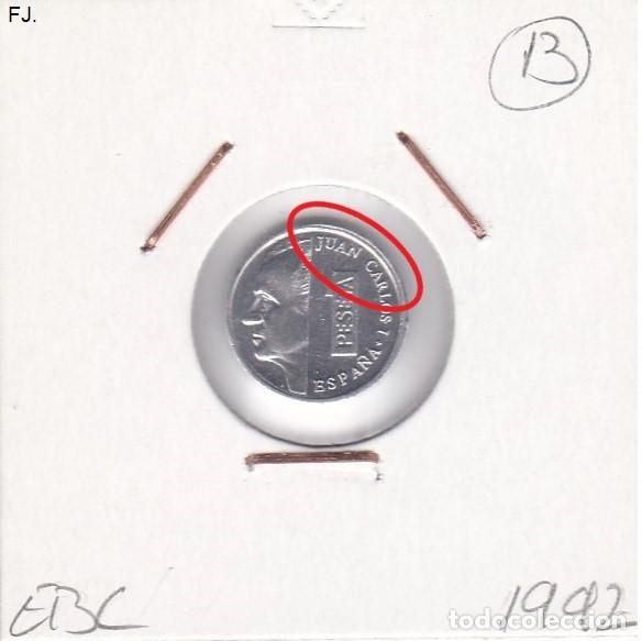 Monedas con errores: Moneda 1 Pta 1992 J Carlos. Error, Desplazada. Anv y Rev Ebc. - Foto 1