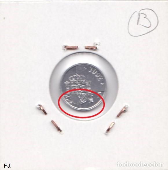 Monedas con errores: Moneda 1 Pta 1992 J Carlos. Error, Desplazada. Anv y Rev Ebc. - Foto 3