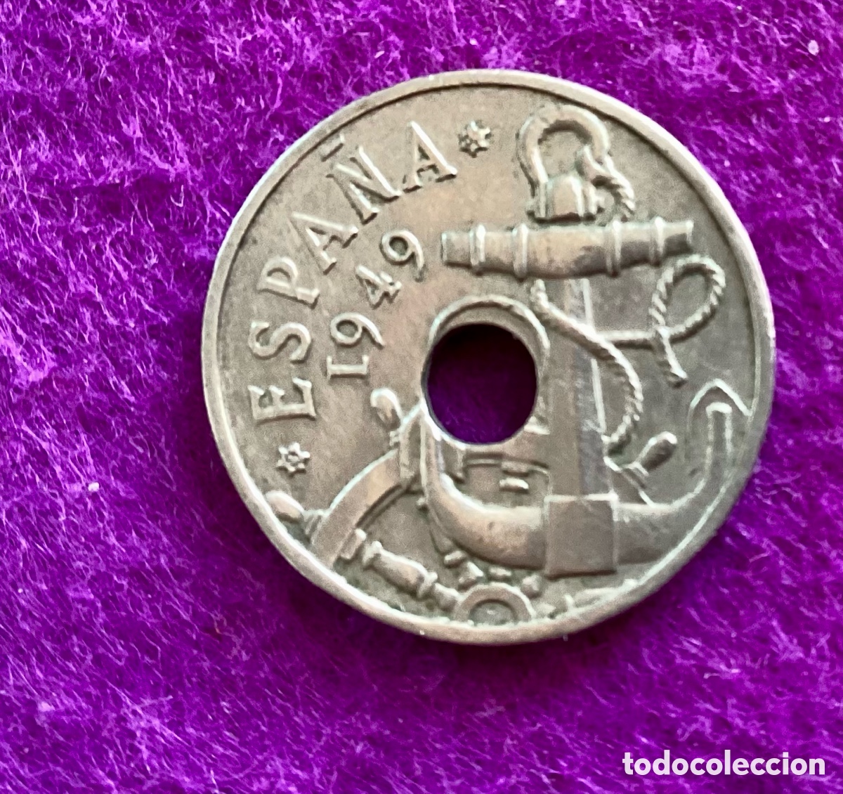 Monedas con errores: 50 C&Eacute;NTIMOS 1949 * ERROR AGUJERO DESPLAZADO - Foto 3