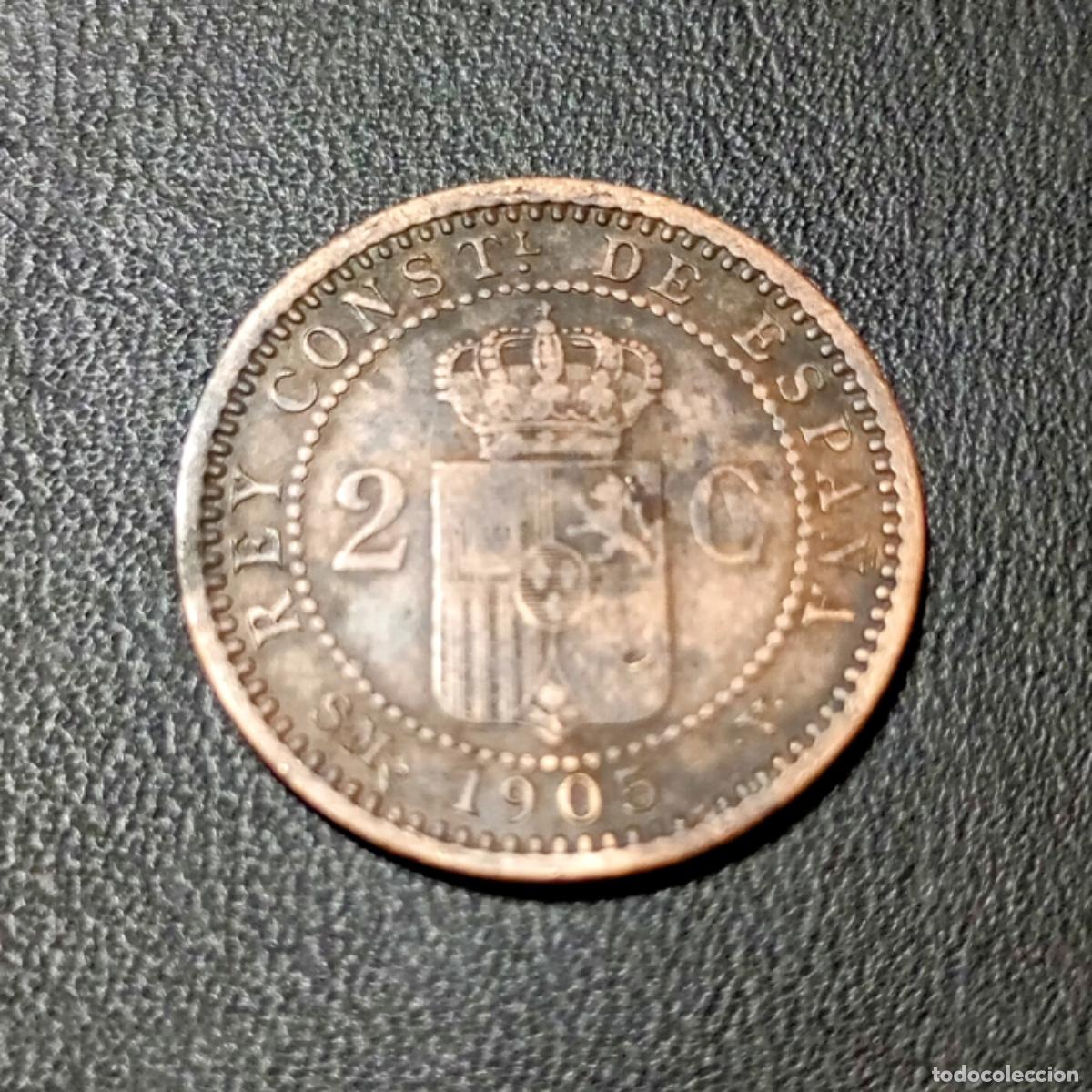Monedas con errores: ERROR MONEDA DE 2 C&Eacute;NTIMOS DE ALFONSO XIII - 1905. ACU&Ntilde;ACI&Oacute;N *05 INVERTIDA. - Foto 2