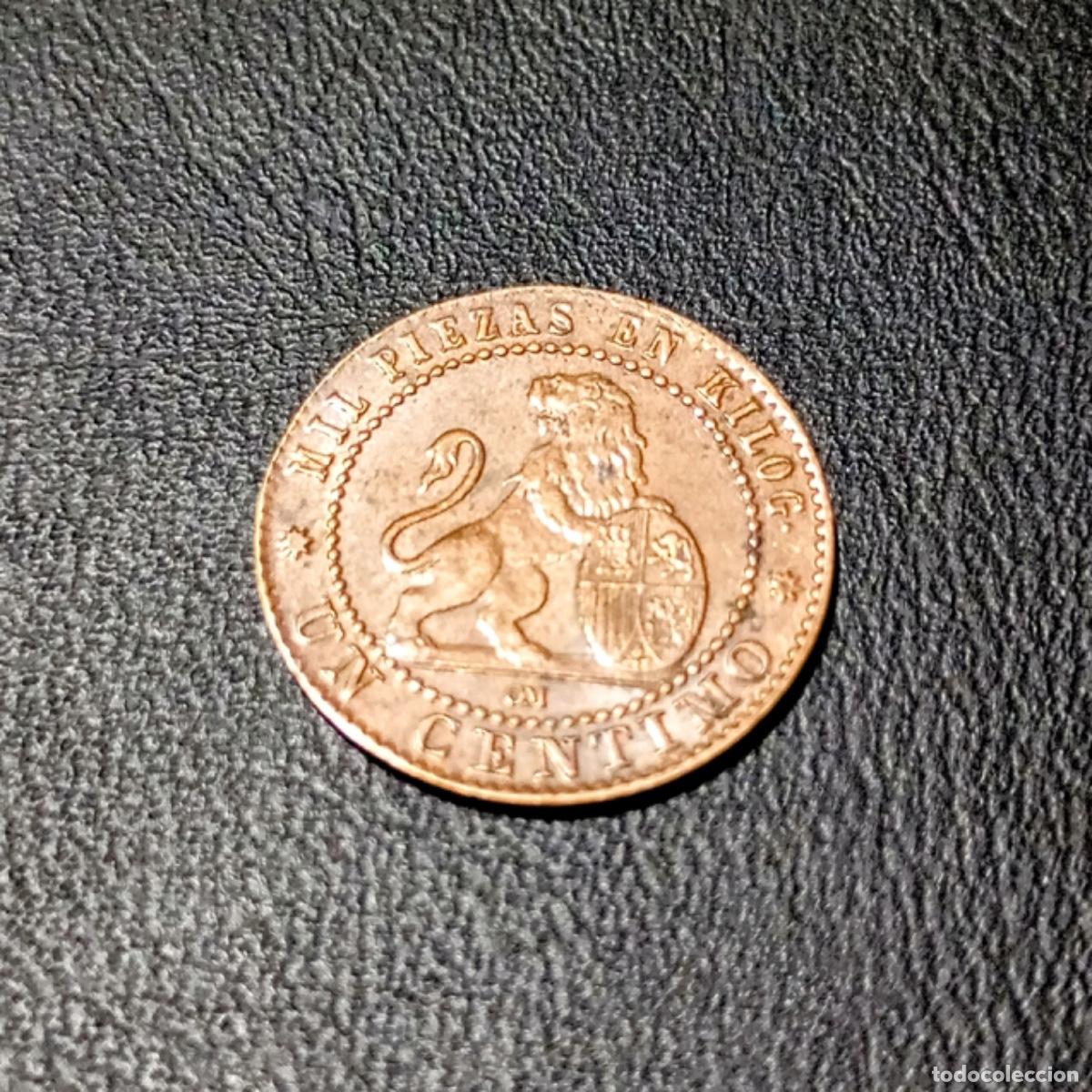 Monedas con errores: MONEDA DE 1 CENTIMO GOBIERNO PROVISIONAL - 1870. ERROR DE ACU&Ntilde;ACI&Oacute;N EN EL A&Ntilde;O. - Foto 3