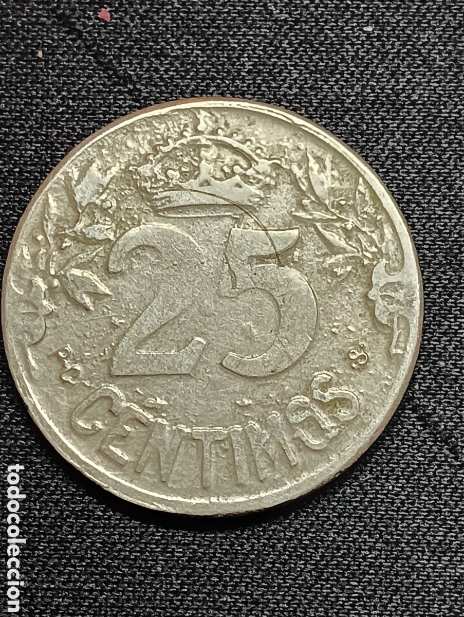 Monedas con errores: Moneda de 25 C&eacute;ntimos de 1925 - Acu&ntilde;aci&oacute;n Inversa - Foto 4