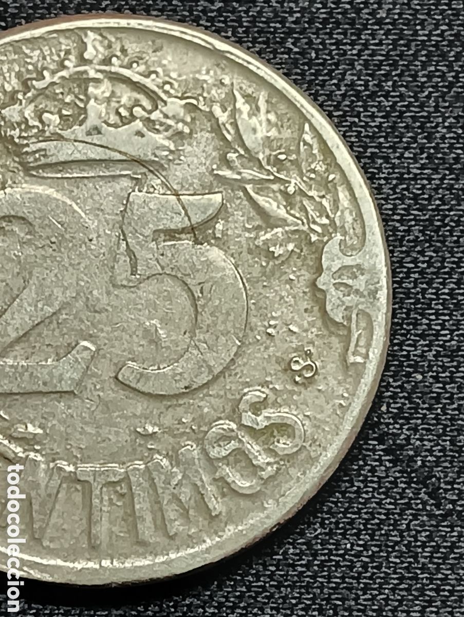 Monedas con errores: Moneda de 25 C&eacute;ntimos de 1925 - Acu&ntilde;aci&oacute;n Inversa - Foto 6