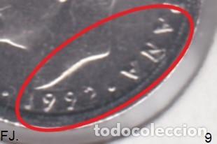 Monedas con errores: Moneda 10 Ptas 1992 J Carlos. Error, Remarcada 1992 y Letras Anv. S/C. - Foto 2