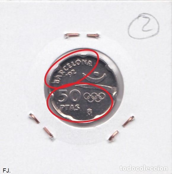 Monedas con errores: Moneda 50 Ptas 1992 J Carlos. La Pedrera. Error, Remarcada, Rev Ebc. - Foto 2