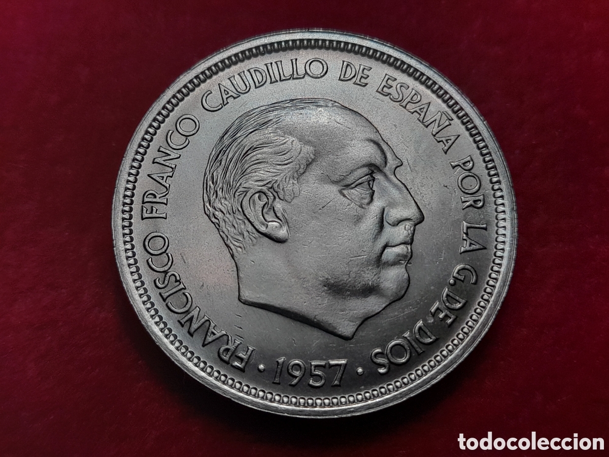 Monedas con errores: 50 pesetas 1957 60 SIN PLUS UNC. Error acu&ntilde;aci&oacute;n - Foto 2