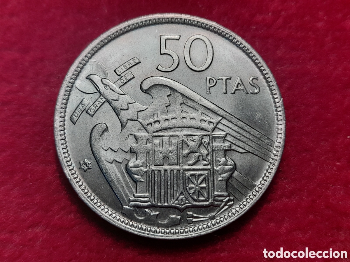 Monedas con errores: 50 pesetas 1957 60 SIN PLUS UNC. Error acu&ntilde;aci&oacute;n - Foto 1