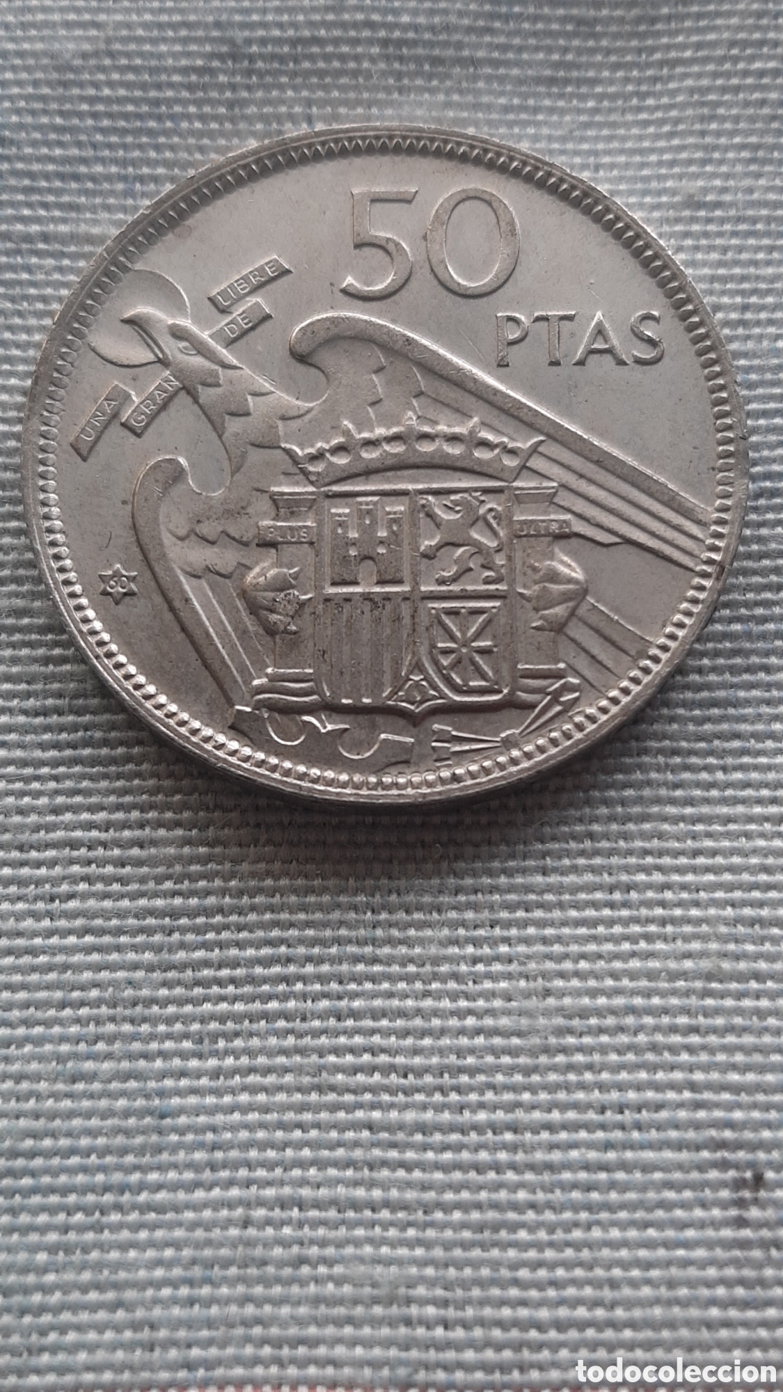 Monedas con errores: (DOBLE ACU&Ntilde;ACI&Oacute;N-ERROR)(1957*60) 50 PESETAS ESTADO ESPA&Ntilde;OL CON ERROR - Foto 3