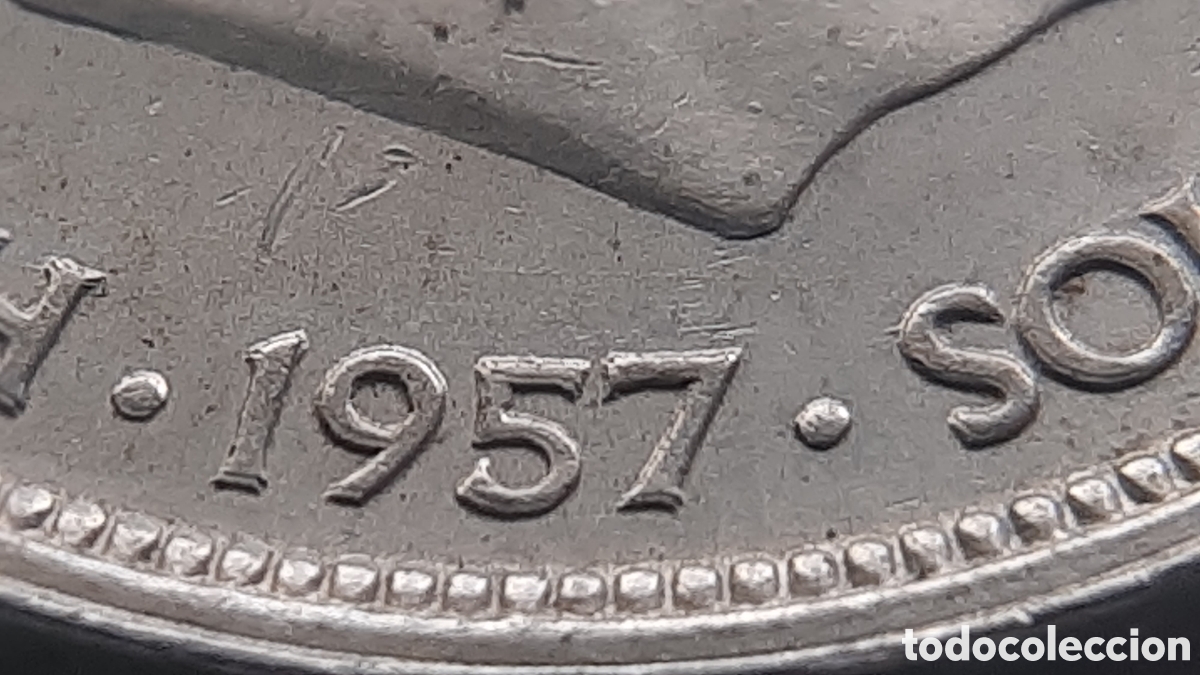 Monedas con errores: (DOBLE ACU&Ntilde;ACI&Oacute;N-ERROR)(1957*60) 50 PESETAS ESTADO ESPA&Ntilde;OL CON ERROR - Foto 1