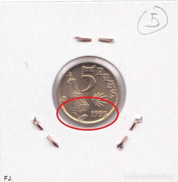 Monedas con errores: Moneda 5 Ptas 1993 J Carlos. Error, Doble Listel. Anv y Rev S/C. - Foto 3