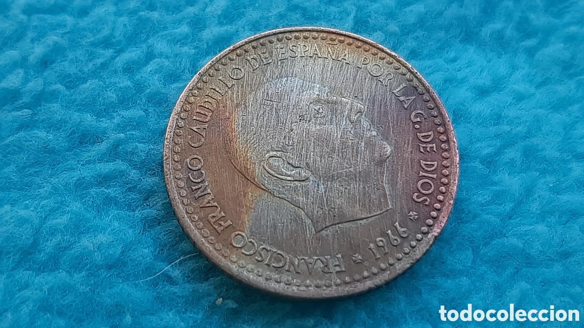 Monedas con errores: (ERROR-HOJITAS)(1966*70) 1 PESETA P&Aacute;TINA IRIDISCENTE - Foto 1