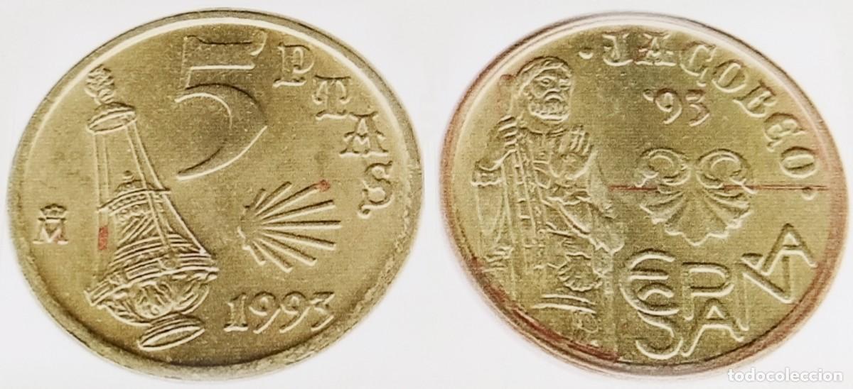 Monedas con errores: 10 Variantes - error - 5 pesetas 1993 - Jacobeo - Foto 3