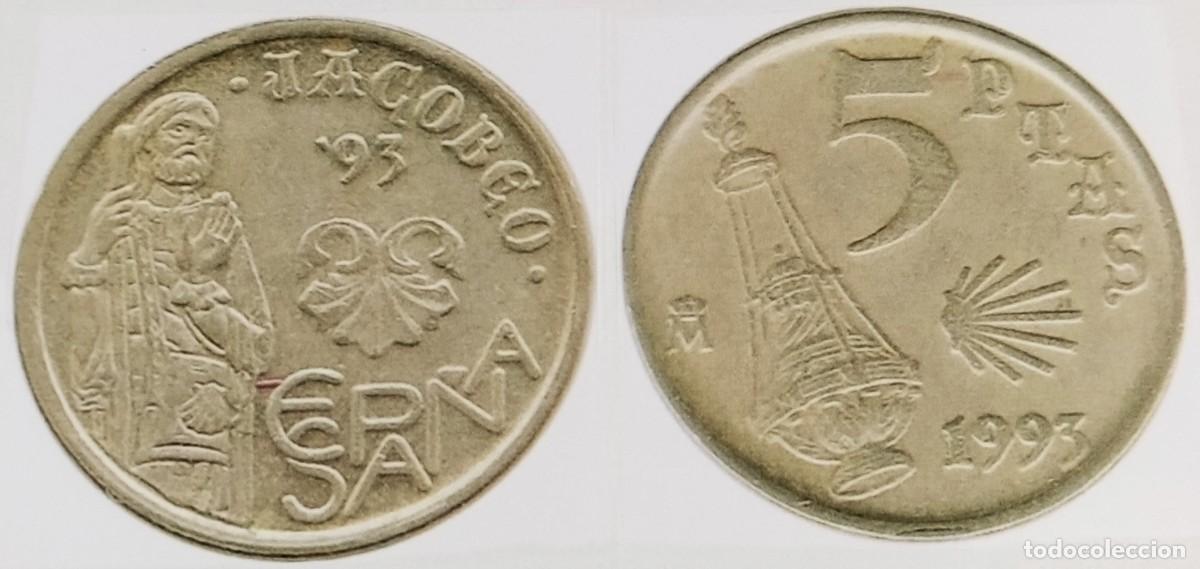 Monedas con errores: 10 Variantes - error - 5 pesetas 1993 - Jacobeo - Foto 2