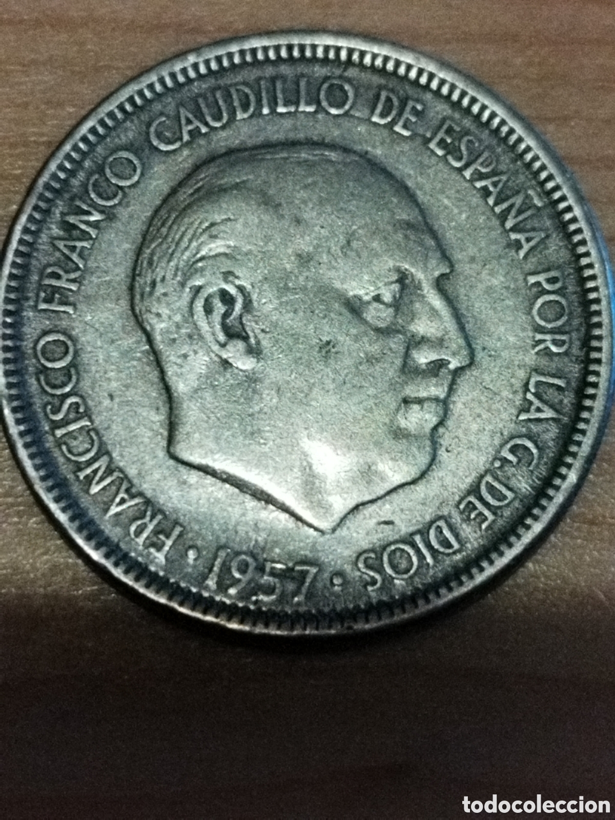 Monedas con errores: Error 5 pesetas de 1957 estrella 65 repinte - Foto 4