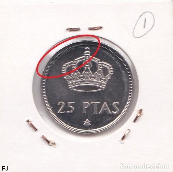 Monedas con errores: Moneda 25 Ptas 1975*77 J Carlos. Error, Desplazada Rev S/C. - Foto 2