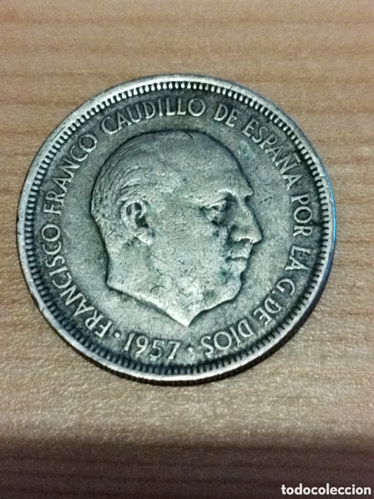Monedas con errores: Error 5 pesetas de 1957 67 repintada - Foto 3