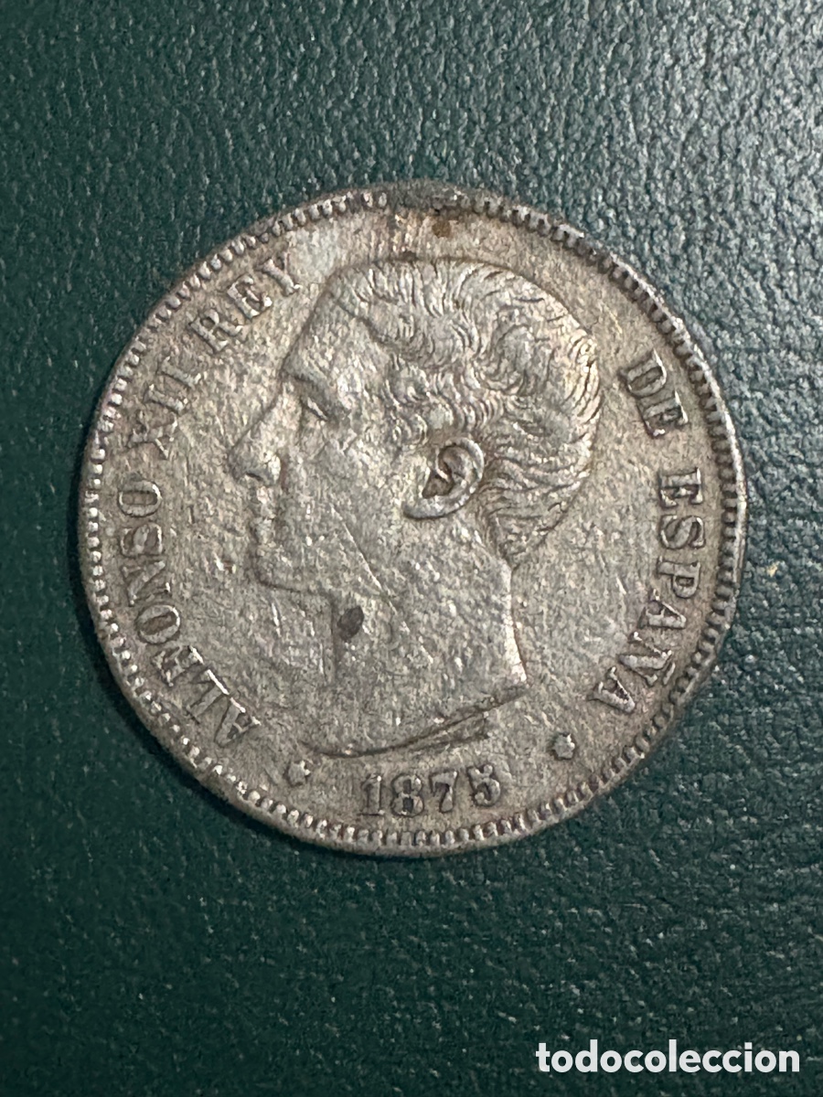 Monedas con errores: 5 pesetas Alfonso XII 1875 Falsa de &eacute;poca (A2) - Foto 1