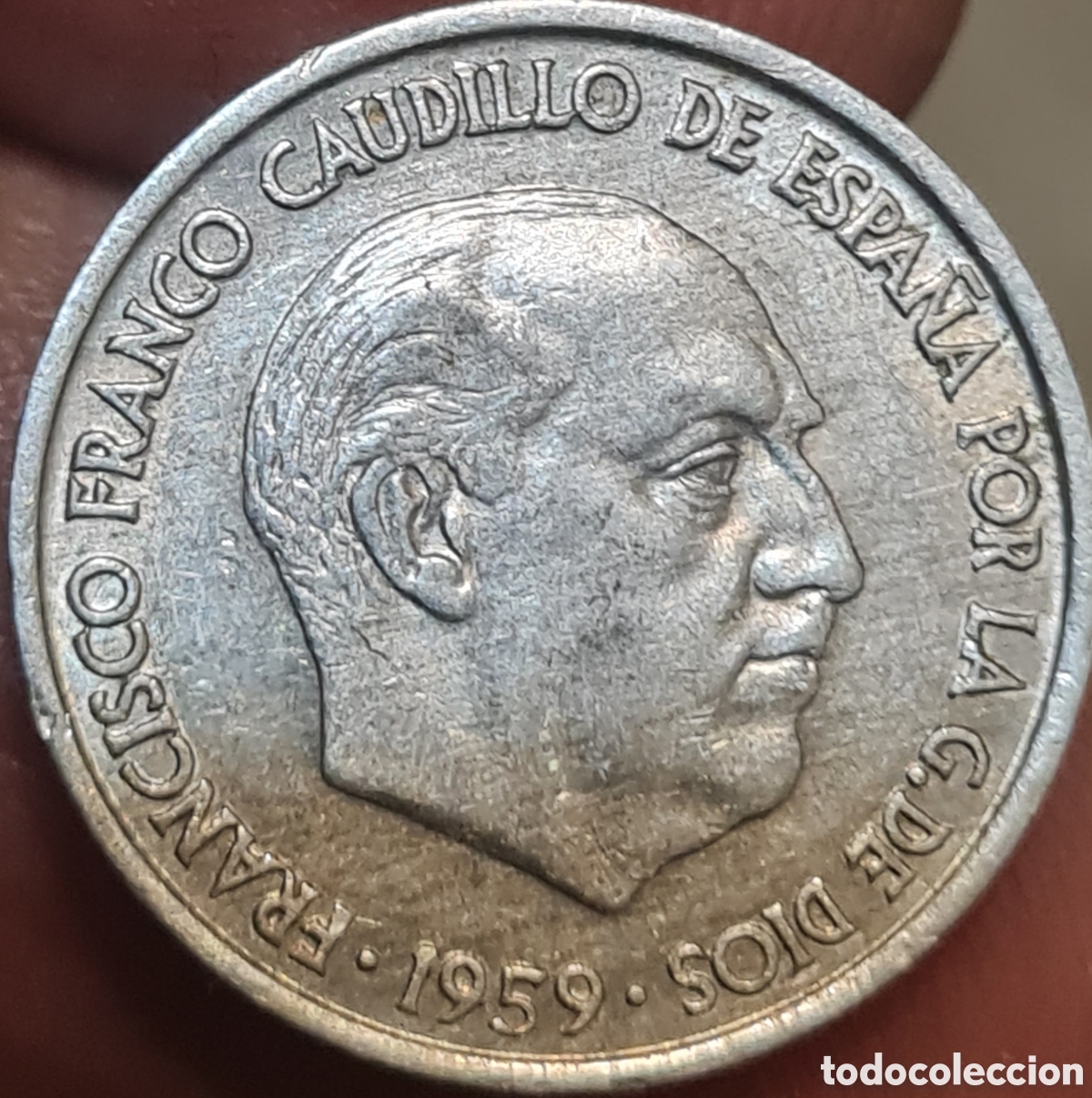 Monedas con errores: Moneda Espa&ntilde;a,1.959, 10 Centimos,EBC,error esceso metal. - Foto 2