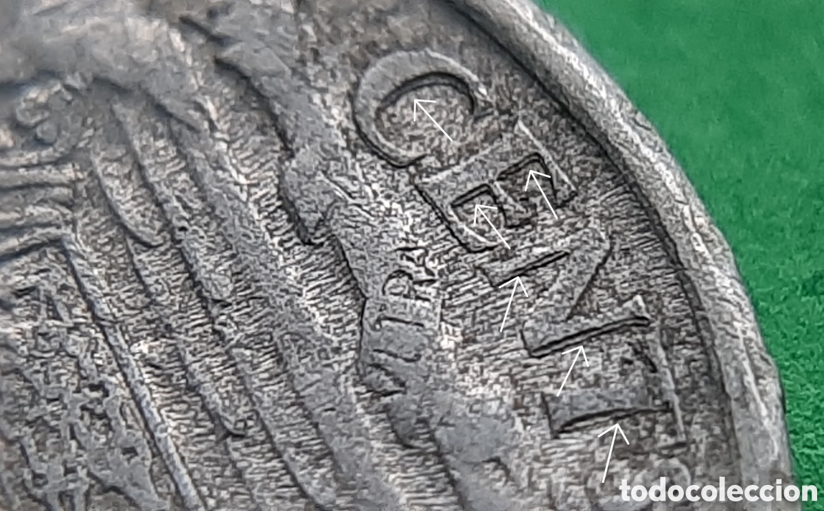 Monedas con errores: (ERROR-ESPA&Ntilde;A)(1945)(ALUMINIO) 10 C&Eacute;NTIMOS LANCERO - Foto 1