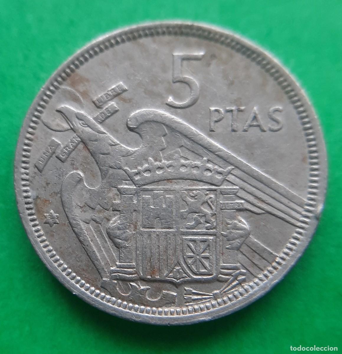 Monedas con errores: (ERROR-ESPA&Ntilde;A)(1957*58) 5 PESETAS CON REPINTE - Foto 3