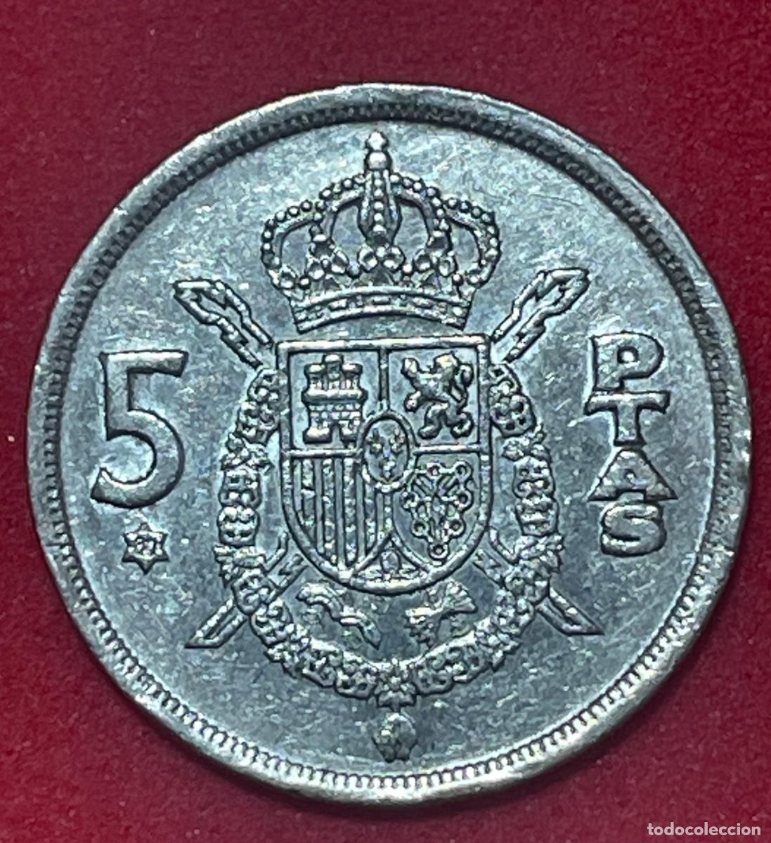 Monedas con errores: * ERROR * 5 PESETAS A&Ntilde;O 1975*80 HOJAS EN ANVERSO - Foto 2