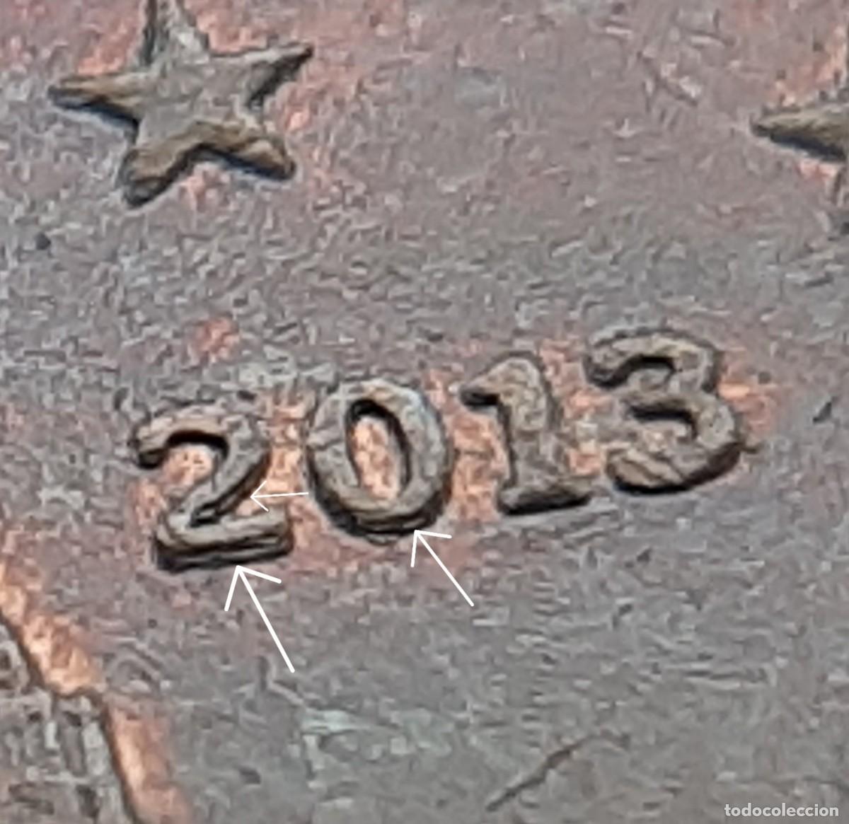 Monedas con errores: (ERROR-ESPA&Ntilde;A)(2013) 2 C&Eacute;NTIMOS CON FECHA REMARCADA - Foto 1